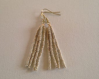 Soft gold,seed beaded earrings,tassel earrings,fringe earrings,modern earrings,gold earrings,seed beaded jewelry,dangle earrings