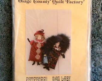 Vintage Doll Pattern Osage County Quilt Factory Potpourri Bag Lady Virginia Robertson Uncut Pattern 10" Doll 4" Doll Deserdog Destash h1