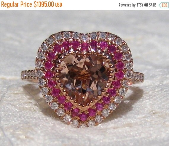 Valentine Day Sale... Heart Morganite Engagement by JuliaBJewelry