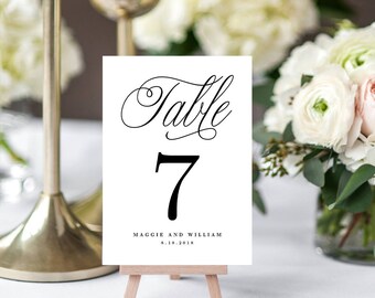 Editable Table Number Card, ELEGANT SCRIPT - Printable Template - Instant Download