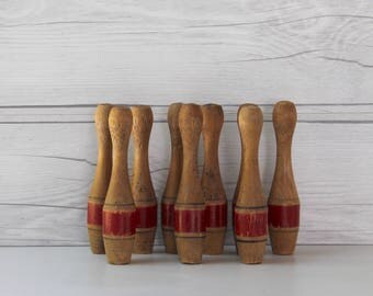 vintage wooden bowling set