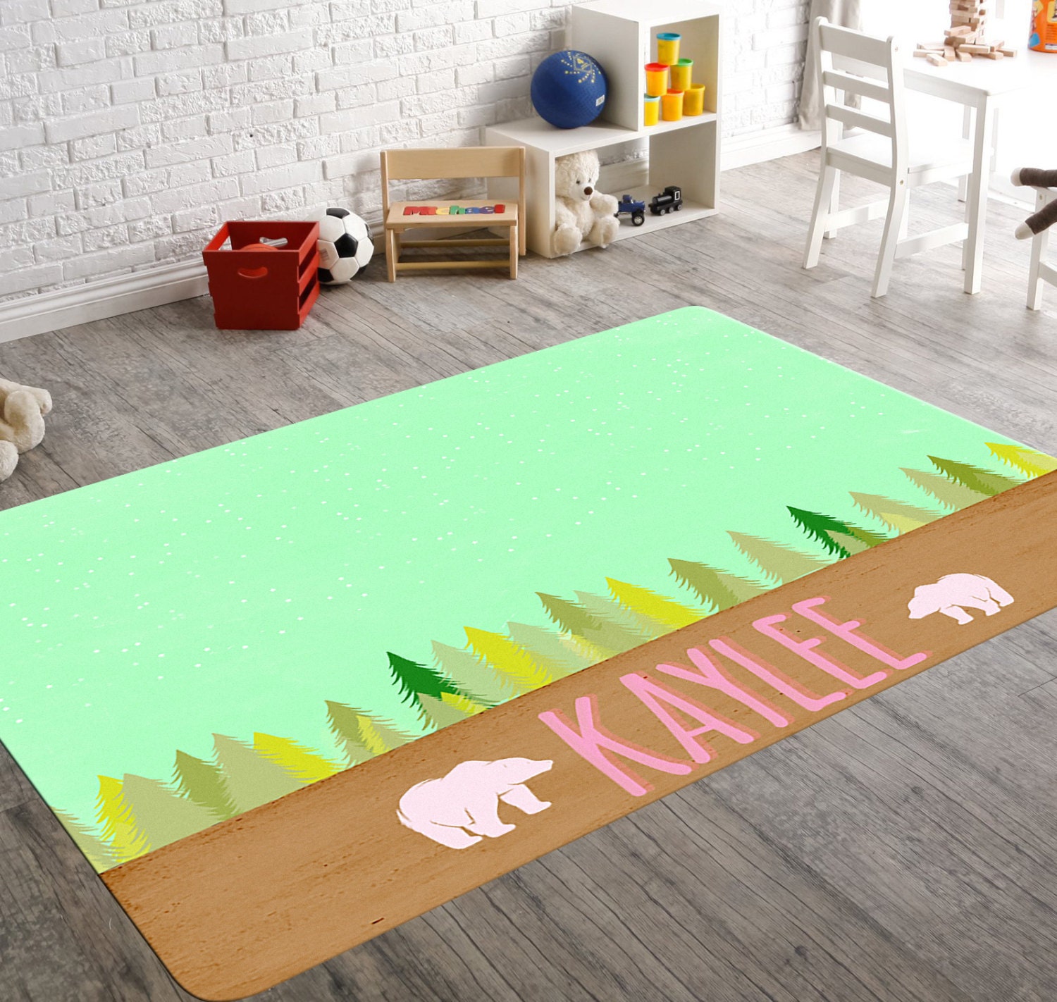 Baby Girl Rug Mint Rug Bear Rug Brown Rug Little Girl Room
