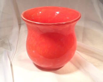 Coral Blown Glass Pot /Bowl. Hand Blown Glass Pot in Ombre Coral. One of a kind Glass Bowl.