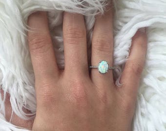 Sterling Silver Opal Ring with Halo FREE Gift Box & FREE Shipping Codes Below Alternative Bride Rings Opal Engagement Ring Promise Ring