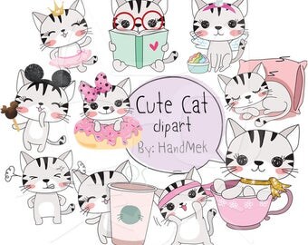Cute CAT set 1 ,Kawaii cat clipart instant download PNG file - 300 dpi