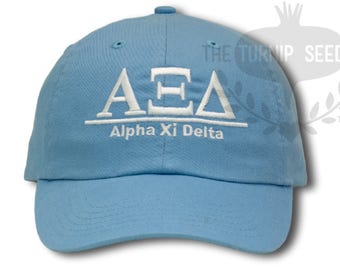 Alpha Xi Delta Sorority Baseball Cap - Custom Color Hat and Embroidery.