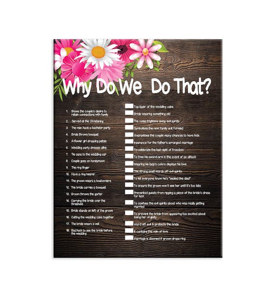 Bridal Shower Game Why do we do that Wedding