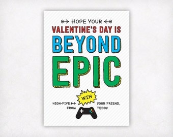 Printable Valentine Cards, Youtuber Gamer Video Game Valentines Day Cards, Boys Classroom Valentine Cards, Beyond Epic School Valentines