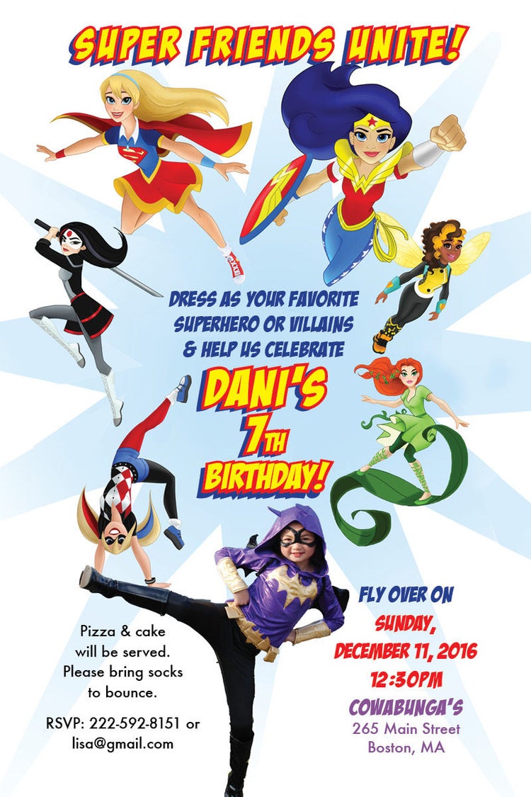 DC superhero girls birthday invite by everyeventdesign on Etsy