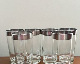 Silver Metallic Rimmed Glasses by Dorothy Thorpe set of 6