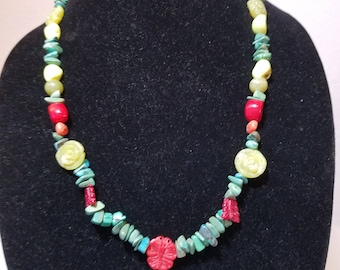 FREE SHIPPING Turquoise Coral Jade Necklace
