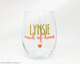 Personalized Matron of Honor Wine Glass, Maid of Honor Stemless Wine Glass, Personalized Maid of Honor Gift, Matron of Honor Proposal