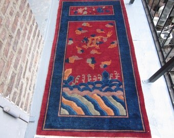 Chinese Art Deco Oriental Rug , Northeast China 1920's , 5.9 x 2.11