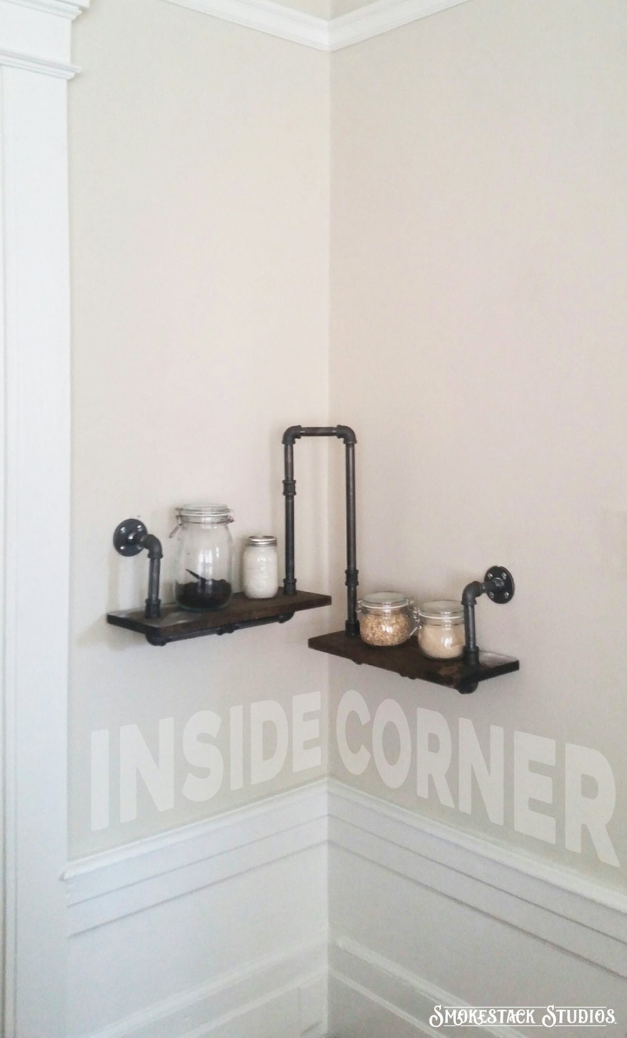 Corner Pipe Shelf Industrial Chic Rustic Modern Pipe
