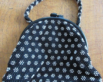 Vintage 1950's Black & White Beaded Handbag - So Cute!!