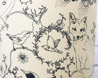Woodland Animals lampshade - 15cm 20cm 25cm 30cm - cream black - fox lampshade - deer lampshade - wildlife lampshade - birds lampshade