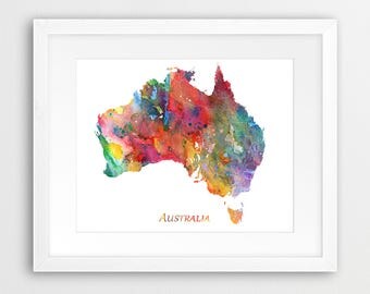 Australia Map Print, Australia Map Decor, Australia Wall Art, Australia Watercolor Map Poster, Home Office Decor, Travel Gift, Printable Art
