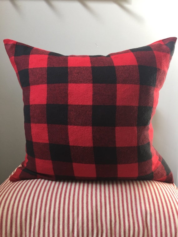 Red And Black Buffalo Plaid Pillow Cover: Lightweight Flannel