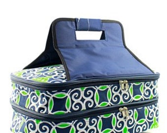 I Kat/Anchor/geometric Insulated Casserole Carrier WITH FREE MONOGRAM