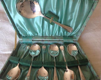 ELEGANT 1930's EPNS Dessert set of six + Serving spoon in original box
