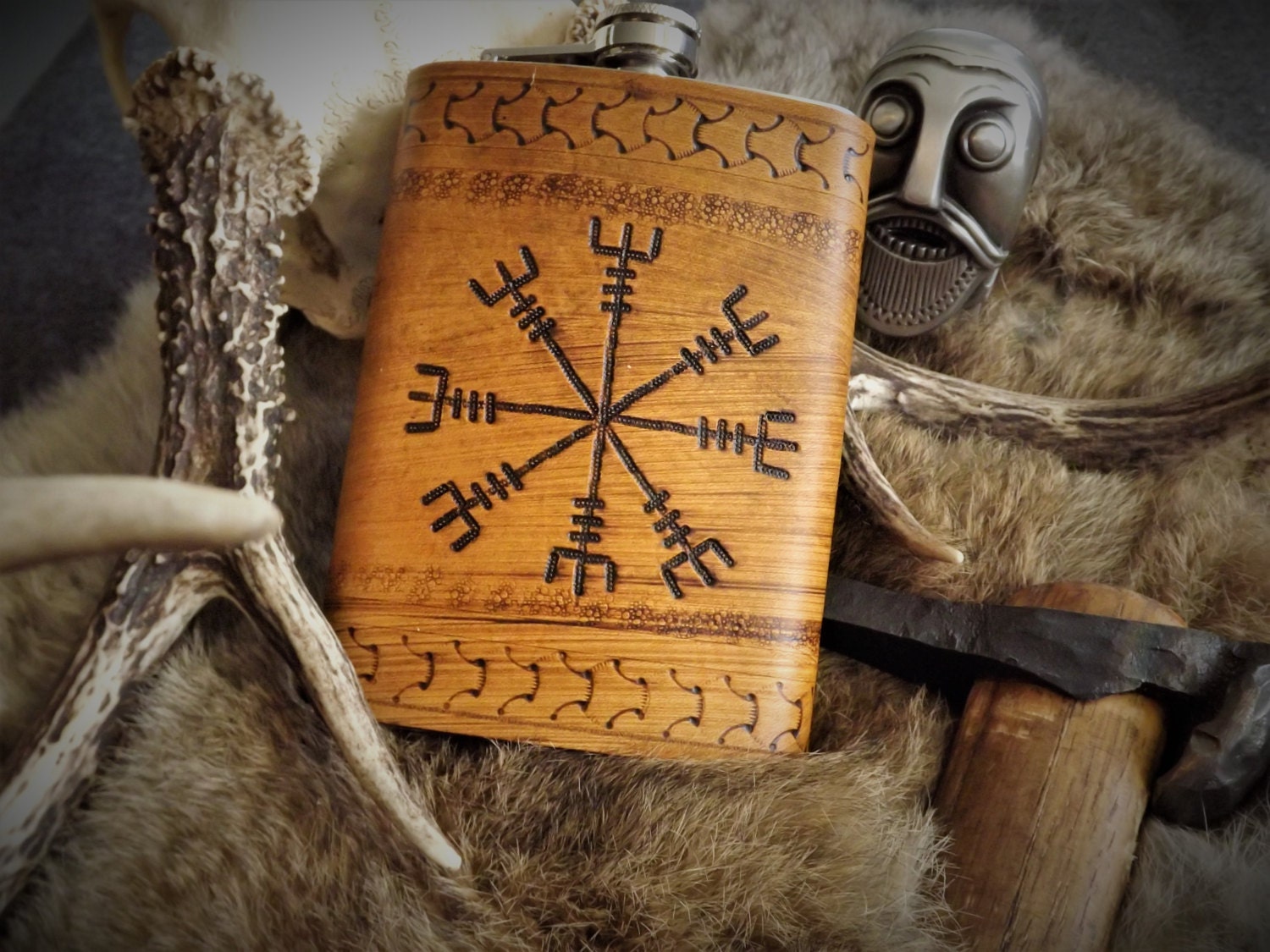 Viking Leather Flask Ægishjálmr / Helm of Awe 17th Century