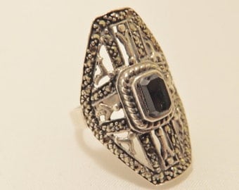 Sterling Silver Red Garnet Art Deco Ring Size 6