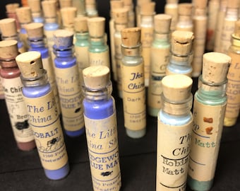 Vintage 1920s Glass Vials - China / Porcelian Paint Powder - 6 vials per set