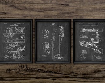Gun Patent Print Set Of 3 - Hunting Rifle - Shotgun Design - Game Hunting - Hunting Gift Idea - Set Of Three Prints #2237 - INSTANT DOWNLOAD
