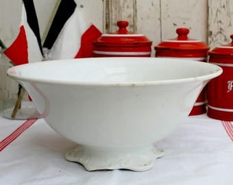 Antique Shabby Chic/Antique Ironstone/White Ironstone Bowl/French Kitchen Bowl/French Chateau/French Cottage decor