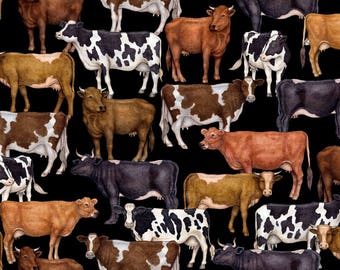 Cow Fabric Fat Quarter, 1/3 Yard, 1/2 Yard, or By-The-Yard; 25978-J; Quilting Treasures; Bountiful; Farm Fabric; Farm Animal Fabric; Cattle