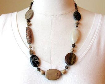 Shades of Brown asymmetrical statement necklace 23" long