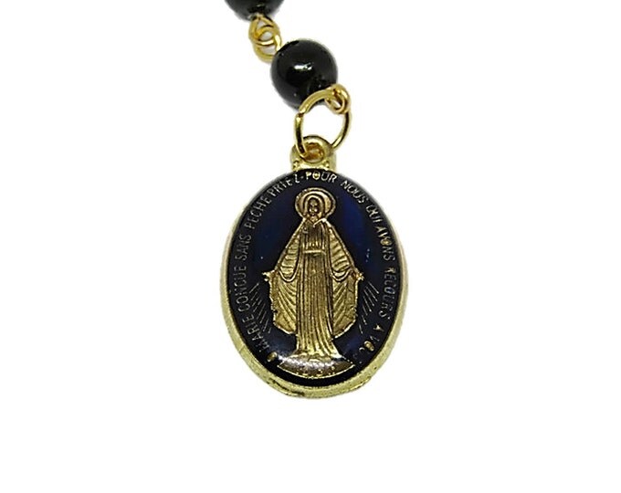 Miraculous Medal Pocket Rosary - Unisex Black and Gold Single Decade Rosary Beaded - Rosary for Her - Rosary for Him,