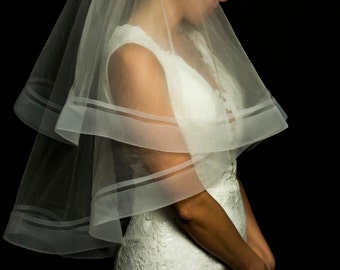 Double Horsehair Veil, HorseHair Wedding Veils, Cathedral Ribbon Veil, Satin Edge Veil, Pink Veil, Blusher Veil, Veil, Handmade in the USA