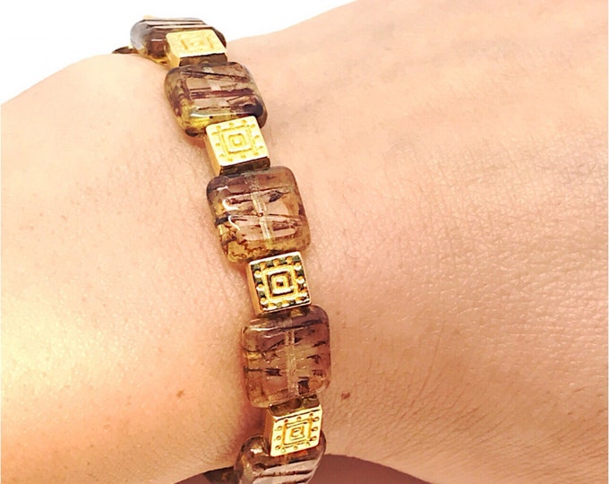 Brown boho bracelet, Boho brown bracelet, gold brown bracelet, light brown bracelet, cognac brown bracelet, rust brown bracelet, matte brown