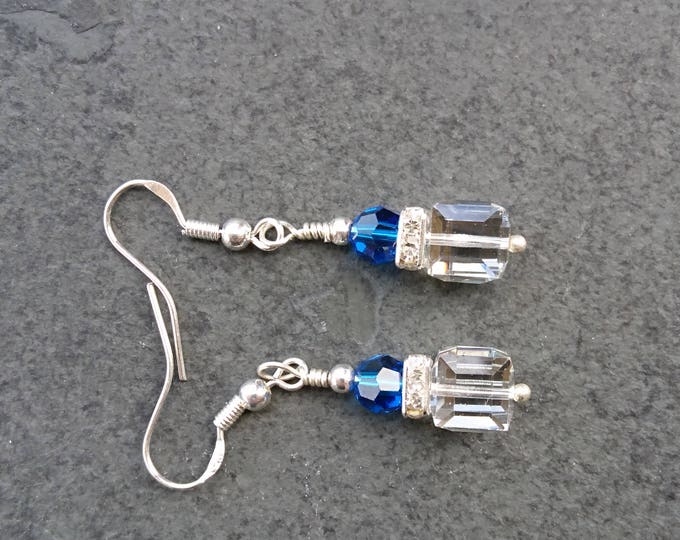 White blue earrings, white cube earrings, cube crystal earrings, white swarovski earrings, white blue earrings, blue white earrings
