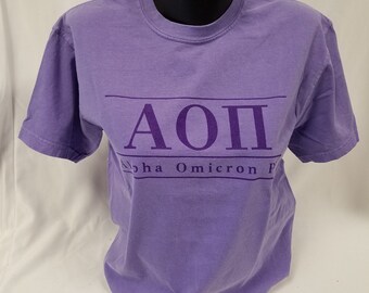 Christmas in July Sale! Alpha Omicron Pi Comfort Color Short Sleeve Tshirt, Violet