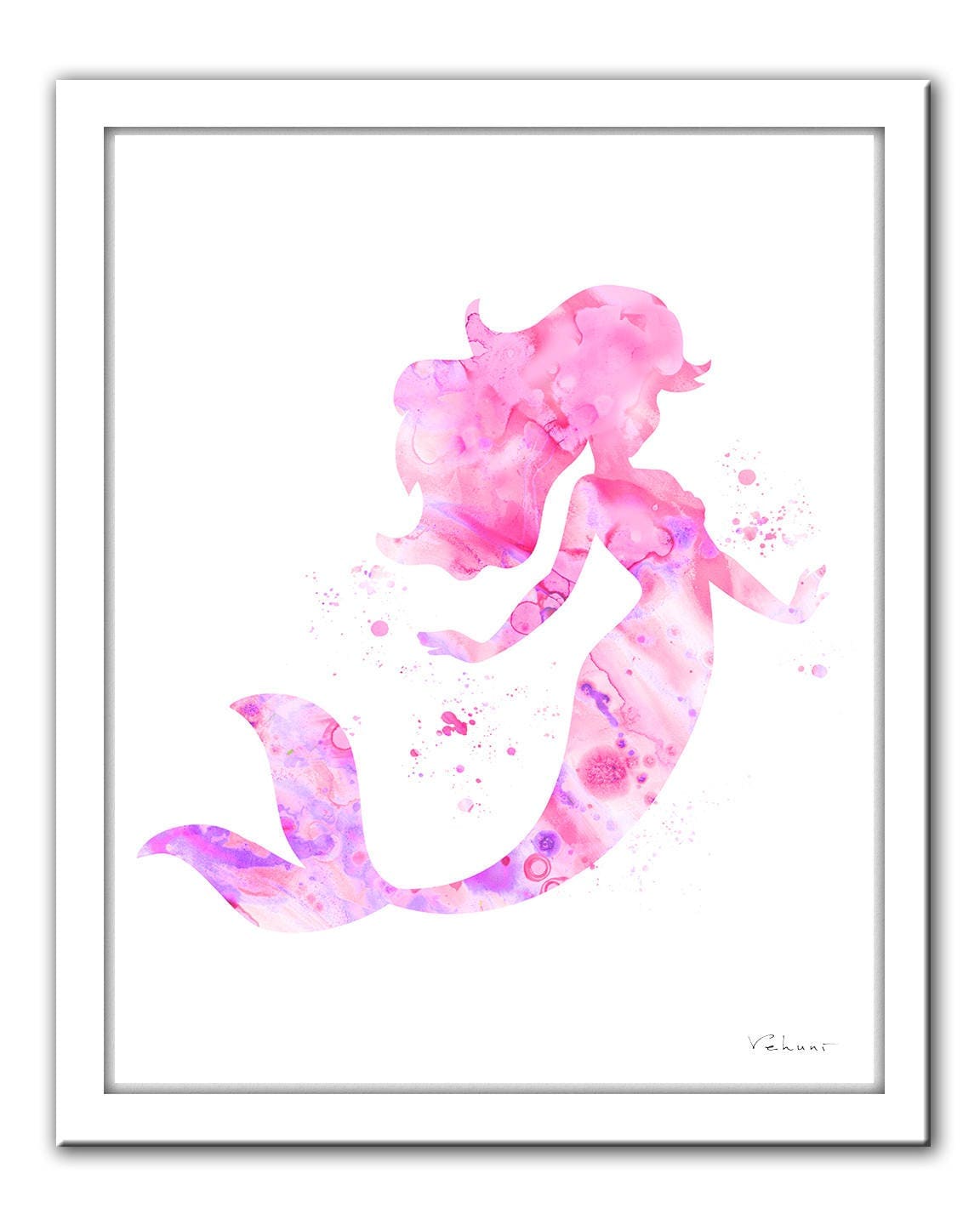 Mermaid print baby pink Mermaid Mermaid watercolor print