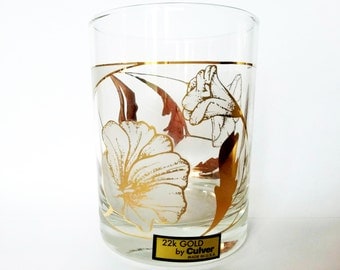 Vintage 1970s Culver Gold and Frosted Floral Old-Fashioned Glasses (Set of 4)