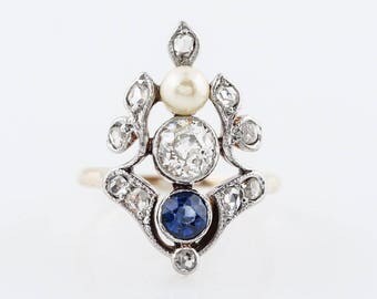 Antique Right Hand Ring Edwardian .50 Old Mine Cut Diamond in Platinum & 18k Yellow Gold