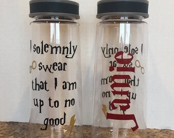 Water Bottle with I Solemnly Swear that I am up to No Good with Name on reverse side - choose your colors!