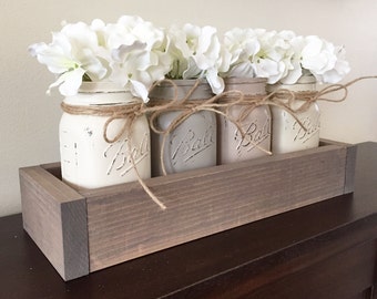 Mason jar planter box, rustic decor, farmhouse decor