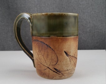 Made to Order** Handcrafted Ceramic Mugs, Handmade Pottery Mug, Porcelain/Stoneware - Light Honey Green - Leafs