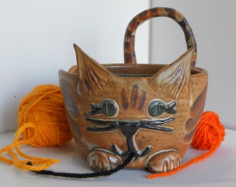 Tabby Cat Yarn Bowl for Knitting or Crocheting