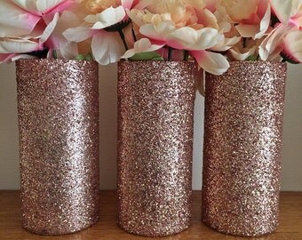 3 Glass Vases, Rose Gold Vases, Wedding Centerpieces, Rose Gold Centerpieces, Rose Gold Wedding, Wedding, Bridal Shower Decorations, favors
