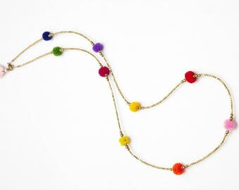 Pom Pom necklace Tassel hippie boho luxury accessories festival Fringe gift Spring Summer layered and long