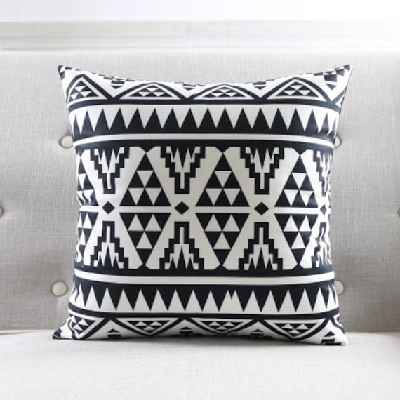Items similar to Decorative pillow cover/Geometric cushion cover/ black white pillow throw ...