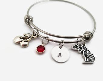 Michigan bracelet - Michigan charm bangle - Adjustable personalized bangle - Michigan cherry - Gift for Michigan traveler - I love michigan