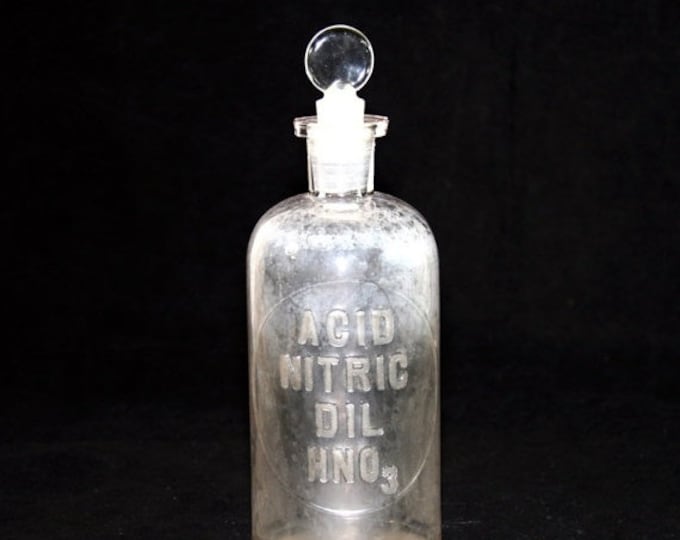 Storewide 25% Off SALE Antique Glass M.B.W Millville Company Dil Nitric Acid Pharmaceutical Chemical Bottle Featuring Original Embossed Word