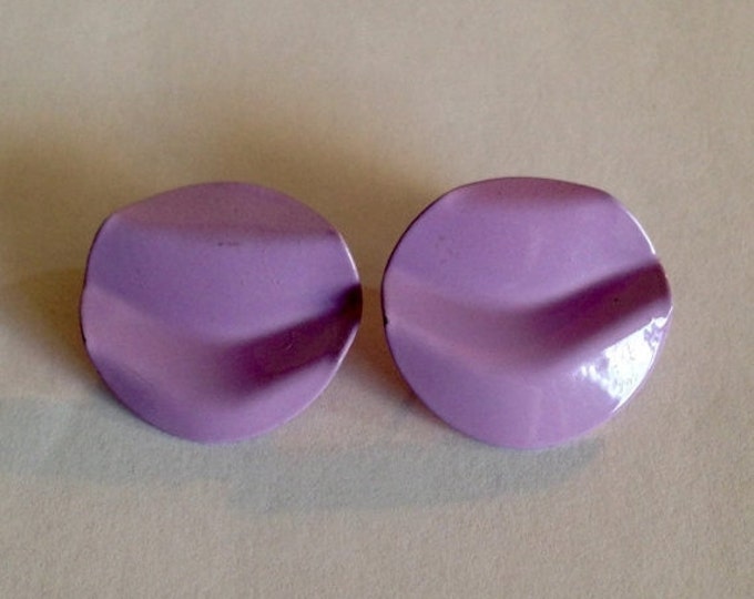 Storewide 25% Off SALE Beautiful Vintage Artistic Mid Century Modern Lavender Purple Designer Pierced Earrings Featuring Bent Coin Style Des