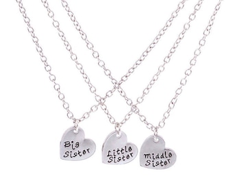 lovely pendant neckalaces 3 PC set for three sisters, big sister, middle sister, little sister a gift for all three sisters